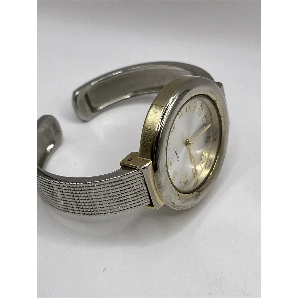 Women's Two Tone Quartz Bangle Cuff Band Watch 36mm Case-‎ New Battery